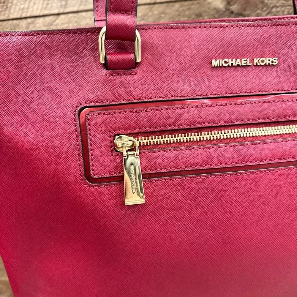 Michael Kors Wine-Red Tote with Front Zip Pocket